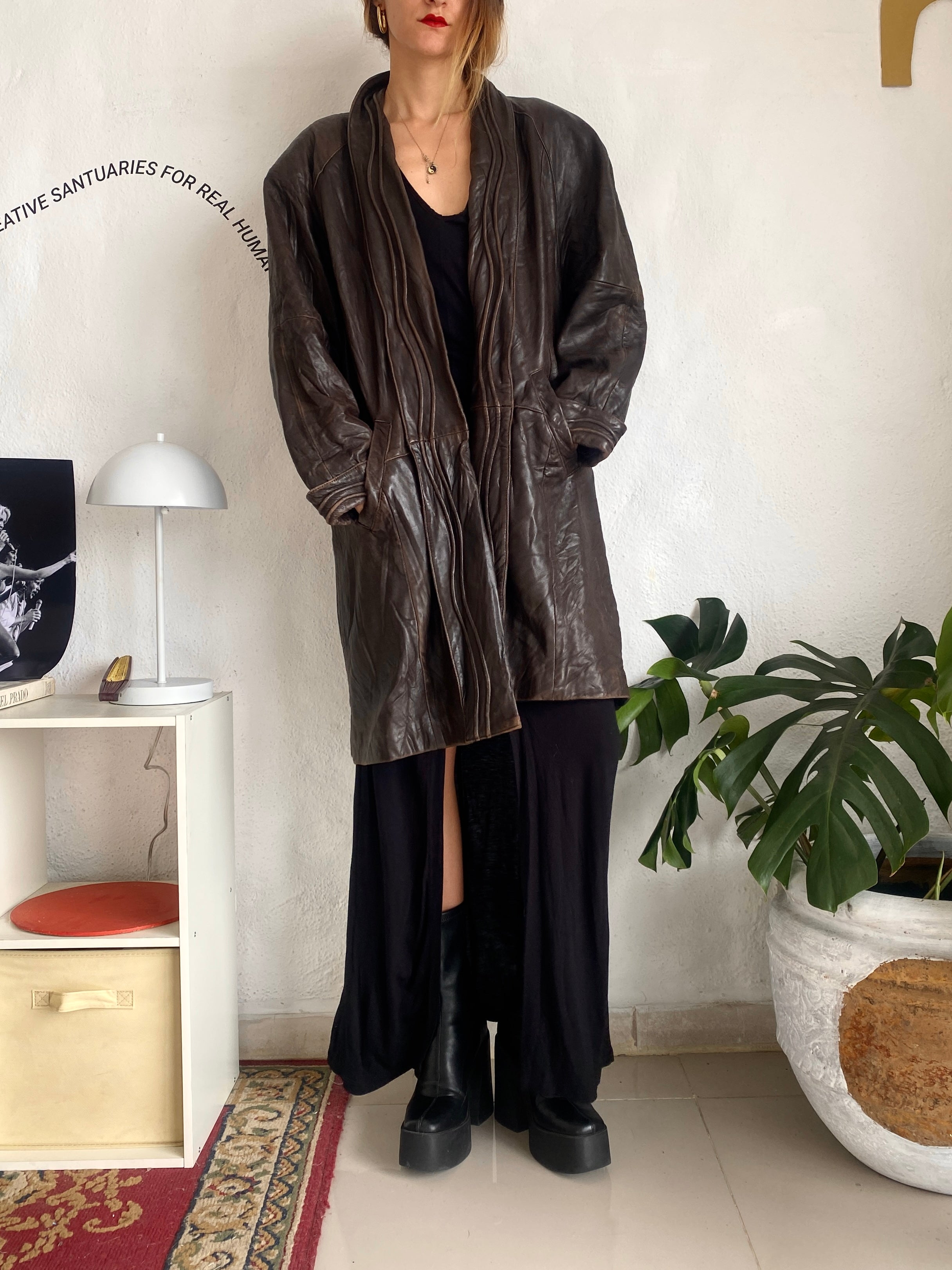 Brown leather coat